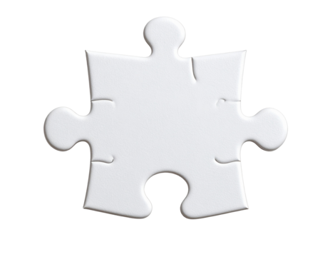  Single white puzzle piece with soft shadows isolated on transparent background PNG