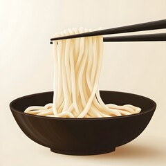 Noodles lifted with chopsticks from a bowl.