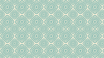 Repeating turquoise floral pattern on a light background creating a symmetrical design texture art