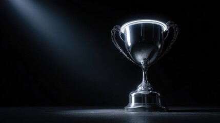 Elegant silver trophy illuminated by a dramatic spotlight on a dark background