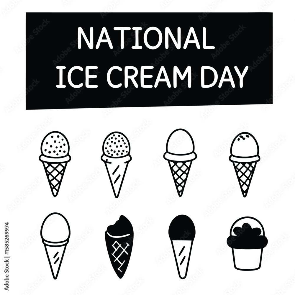 Fototapete Stylish National Ice Cream Day Word Design with Variations on transparent background stylish word design for Day featuring variations This