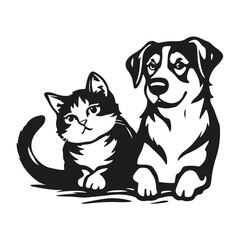 Cartoon cat and dog, cute pet friends, funny animal characters, adorable vector art, playful animal drawing	