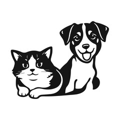 Cartoon cat and dog, cute pet friends, funny animal characters, adorable vector art, playful animal drawing	