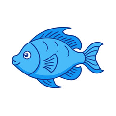 Cartoon blue fish vector illustration for kids coloring books and ocean themed designs isolated art