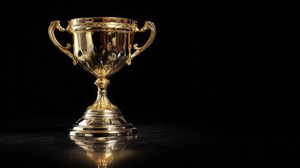 Elegant golden trophy gleaming against a dark reflective background