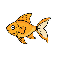 Illustration of a cute goldfish drawing for kids, colorful fish, cartoon aquarium pet animal, art