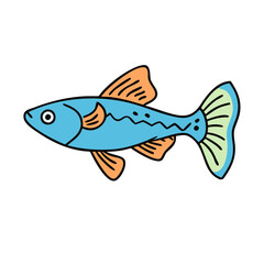 Illustration of a blue neon tetra fish with orange fins and a green tail for educational use