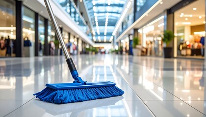 Shopping mall floor being swept