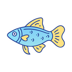 Illustration of cute blue and yellow fish drawing for kids educational resources and design needs