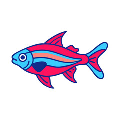 Neon tetra fish illustration, colorful aquarium fish drawing, pet fish graphic design, aquatic life art