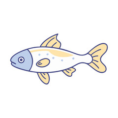 Isolated cartoon fish illustration design vector drawing of swimming sea animal aquatic life graphic art