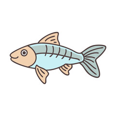 Illustration of a cute cartoon fish swimming in the ocean aquatic animal vector drawing art