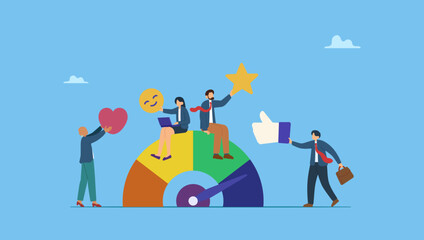 Business people with stars and happy reward. Employee engagement, commitment or motivation to success with company, staff dedication or job satisfaction, productivity or employee recognition.