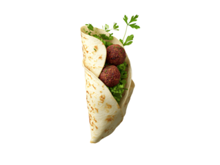Falafel Wrap with Parsley on Transparent Background