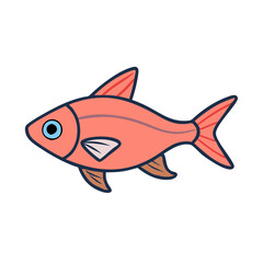 Illustration of a cute orange fish swimming in the ocean, a simple cartoon fish design for kids