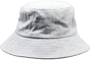 White bucket hat with a gray tie-dye design