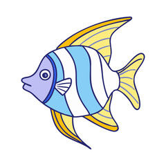 Fototapeta premium Illustration of a blue striped angelfish tropical fish ocean sea life aquatic animal cartoon drawing vector