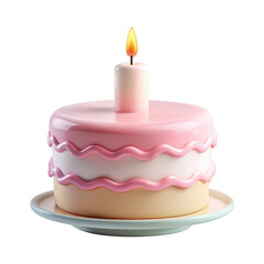 Cute Pink and White Birthday Cake with Flame