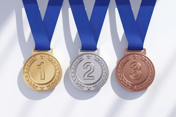 Aspirational gold, silver and bronze medals set against clean white background