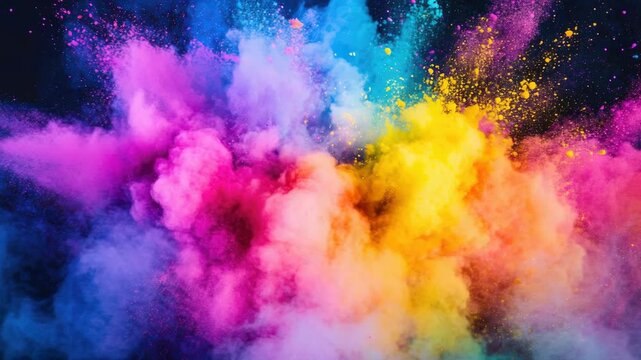 Vibrant, rainbow-colored powder in a cloud burst