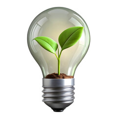 Green sprout growing inside light bulb isolated on a transparent background