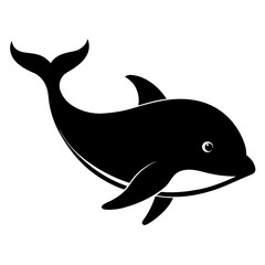 Black silhouette of a dolphin swimming marine life