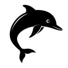 Black silhouette leaping dolphin white