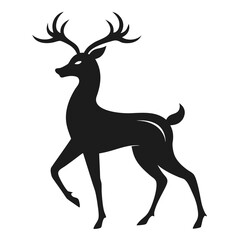 Elegant black deer silhouette white animal