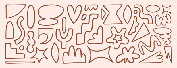 Outline abstract shapes set in hand drawn style, minimal random doodle elements collection