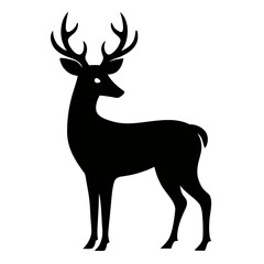 Majestic black deer silhouette with antlers white