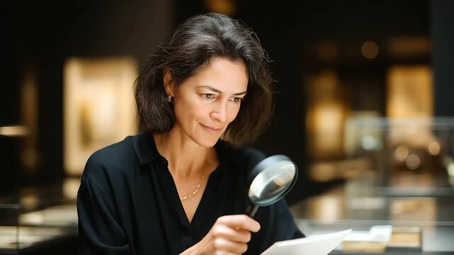 Vintage Stamp Collector With Magnifier in a Study