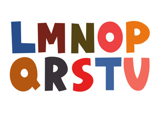 Colorful alphabet vector from letter L to V, suitable for school books, education concepts, symbols