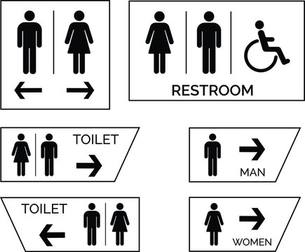 Set toilet signs men and women restroom icon sign right arrow disabled wheelchair  Premium Vector.eps
