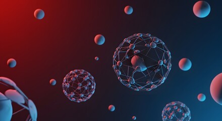 Abstract 3D Digital Spheres with Complex Network Connections on a Futuristic Background