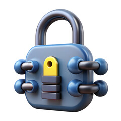 Blue padlock with yellow keyhole and gray tumblers isolated on a transparent background