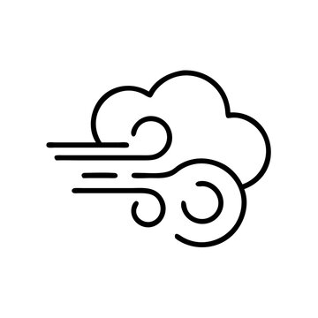 Wind blowing through fluffy cloud icon representing clean air and ecology  