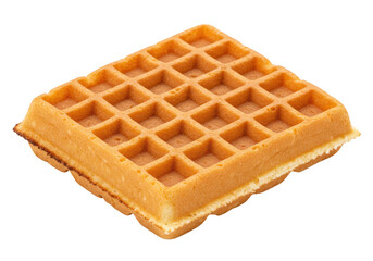 A single golden brown square waffle with a grid pattern, isolated on a transparent background