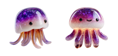 Cute jellyfish cartoon characters with cosmic design, featuring vibrant colors and whimsical expression, perfect for children art