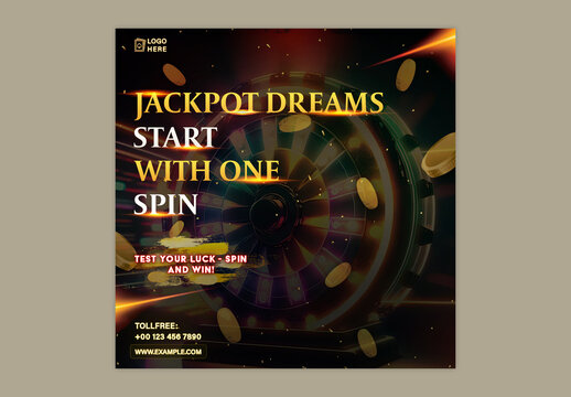 Editable Spin-to-Win Casino Flyer Template for Online Game Promotions &ndash; Gold and Black Luxury Style PSD
