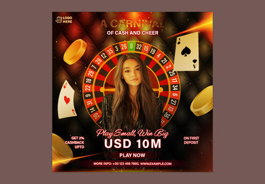 Editable Roulette Casino Flyer Template for Gambling Night and Luxury Game Promotions &ndash; Gold and Red PSD Design