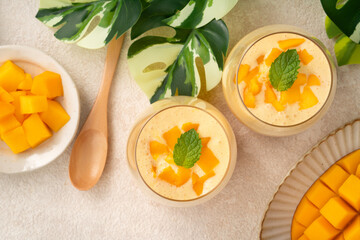 Mango Mousse Dessert in Glass Cups