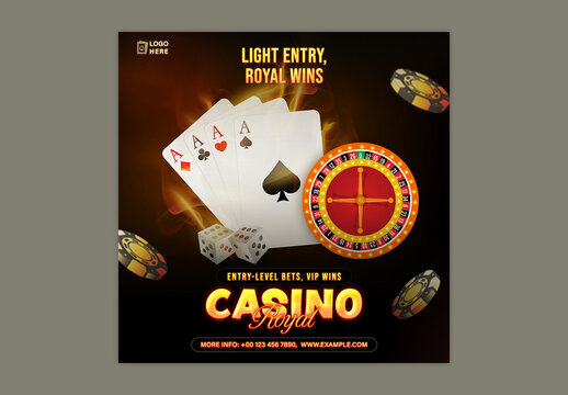 Luxury Casino Night Social Media Post Template &ndash; Royal Game Promo Flyer