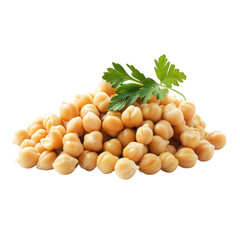 Pile of uncooked chickpeas with parsley garnish isolated on a transparent background garbanzo beans