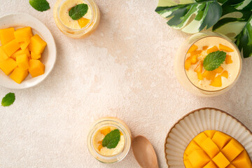 Mango Mousse Dessert in Glass Cups