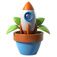 Orange White Blue Rocket Plant Pot isolated on a transparent background