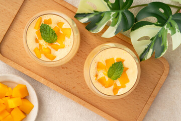 Mango Mousse Dessert in Glass Cups