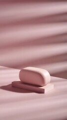 Minimalist rosy backdrop featuring soft lighting and a geometric prop