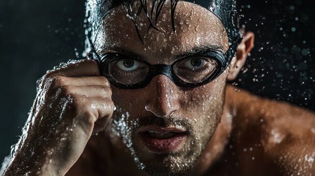 Focused swimmer in swimming goggles