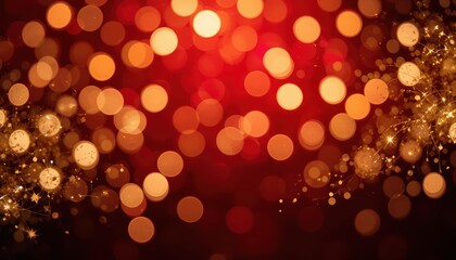 Vibrant and Sparkling Bokeh Background with Golden Lights and Red Hues for Festive and Celebration Themes