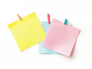 Colorful sticky notes pinned on white background  